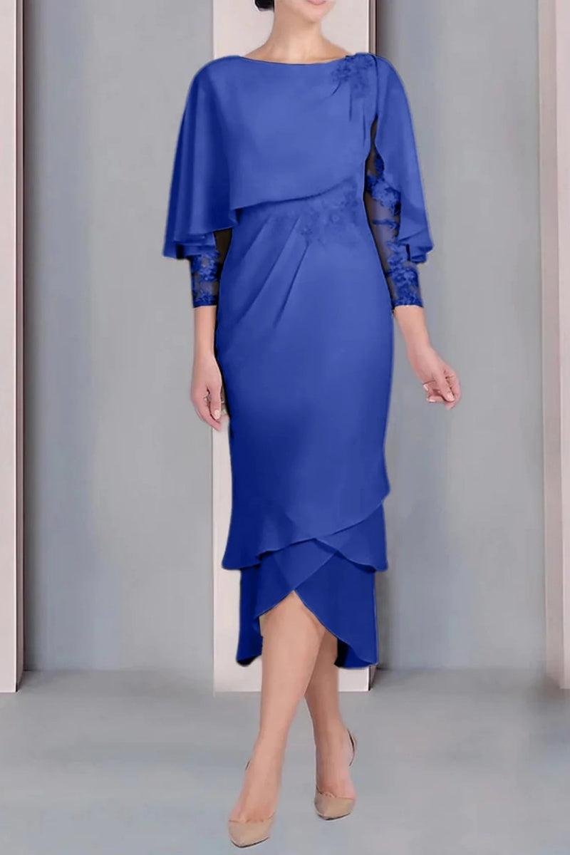 Sheath Column Scoop Short Sleeves Tea Length Mother Dresses CM0359 - COCOMELODY