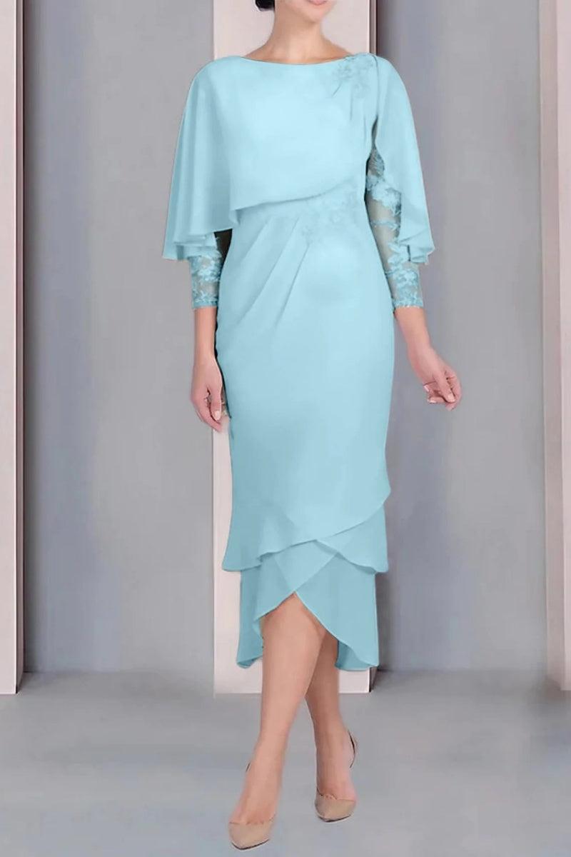 Sheath Column Scoop Short Sleeves Tea Length Mother Dresses CM0359 - COCOMELODY