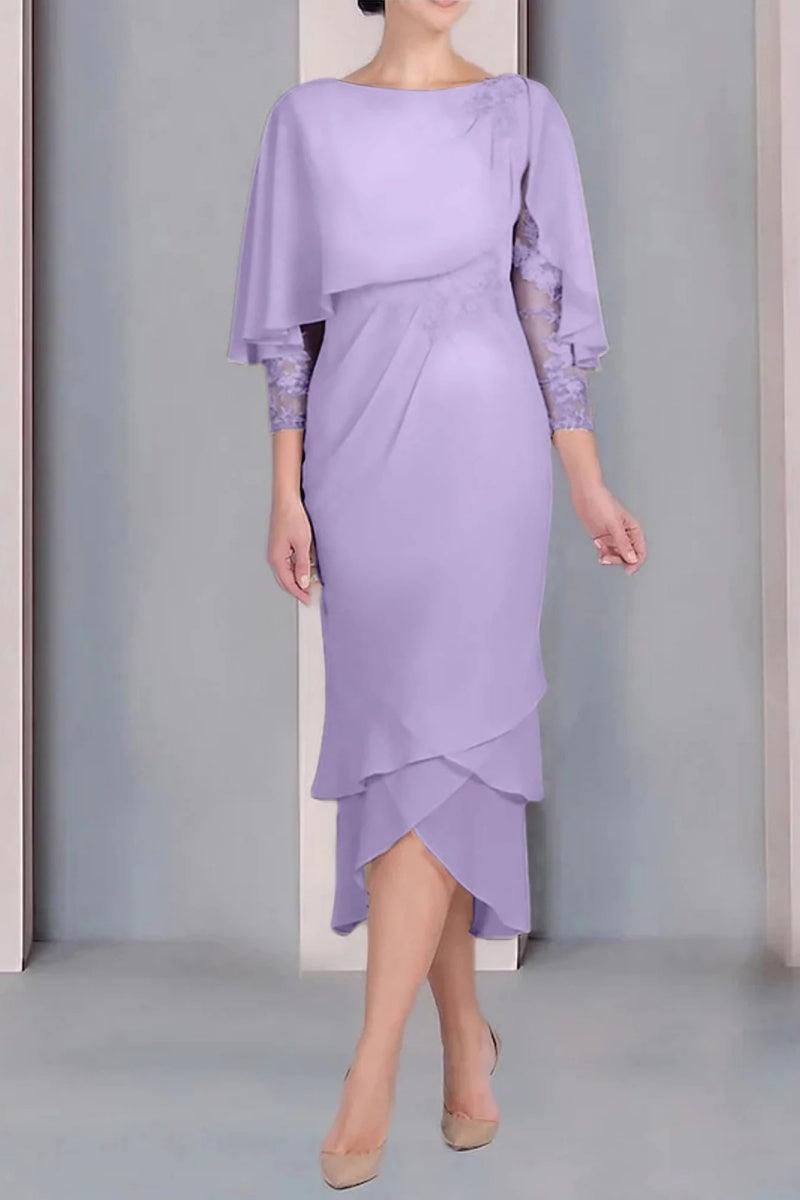Sheath Column Scoop Short Sleeves Tea Length Mother Dresses CM0359 - COCOMELODY