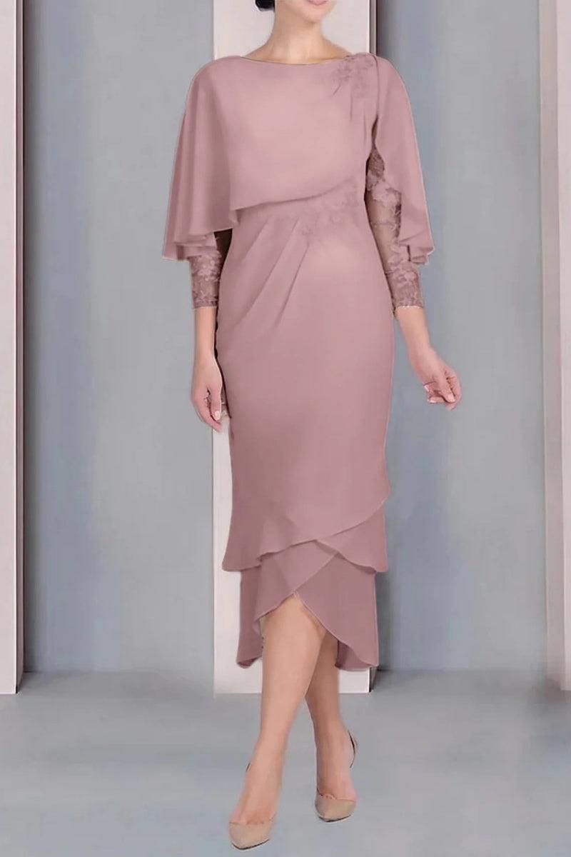 Sheath Column Scoop Short Sleeves Tea Length Mother Dresses CM0359 - COCOMELODY
