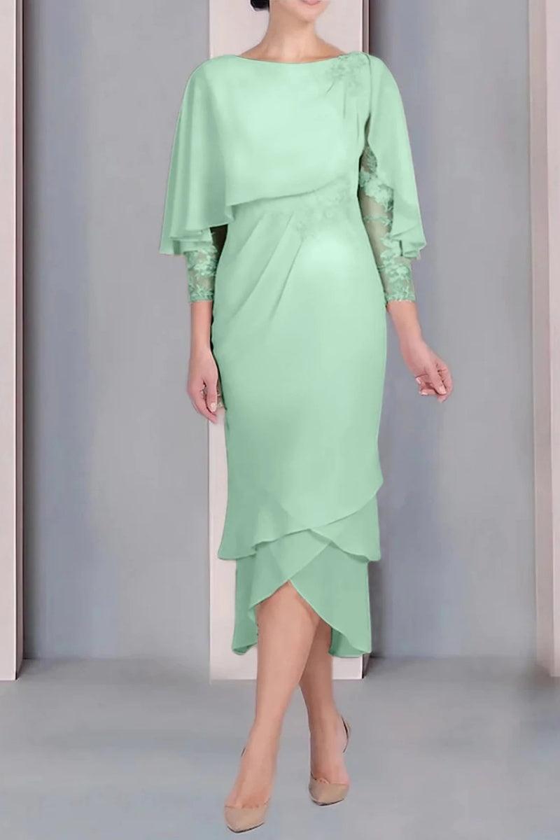 Sheath Column Scoop Short Sleeves Tea Length Mother Dresses CM0359 - COCOMELODY