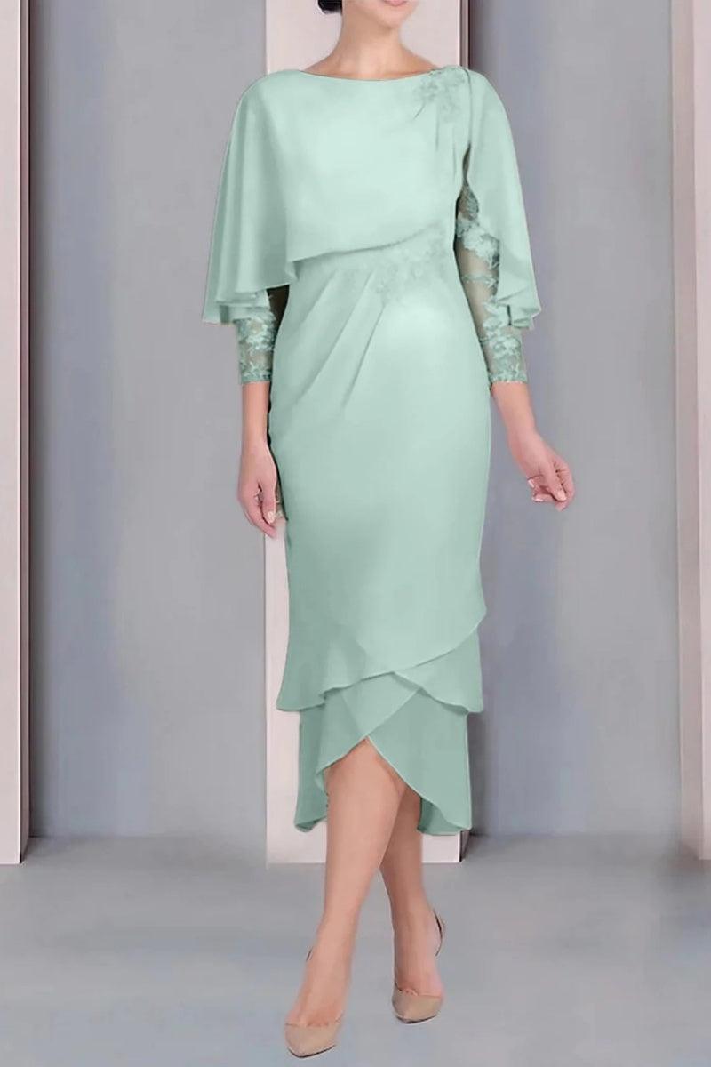 Sheath Column Scoop Short Sleeves Tea Length Mother Dresses CM0359 - COCOMELODY