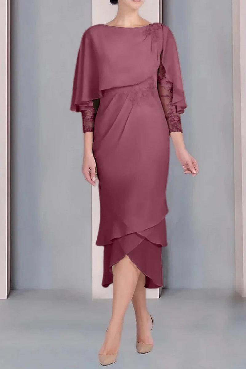 Sheath Column Scoop Short Sleeves Tea Length Mother Dresses CM0359 - COCOMELODY