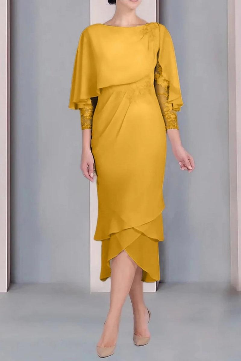 Sheath Column Scoop Short Sleeves Tea Length Mother Dresses CM0359 - COCOMELODY