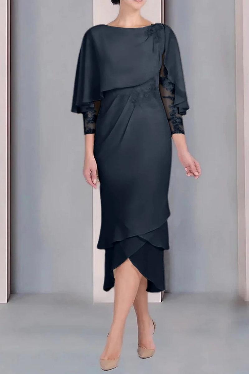 Sheath Column Scoop Short Sleeves Tea Length Mother Dresses CM0359 - COCOMELODY