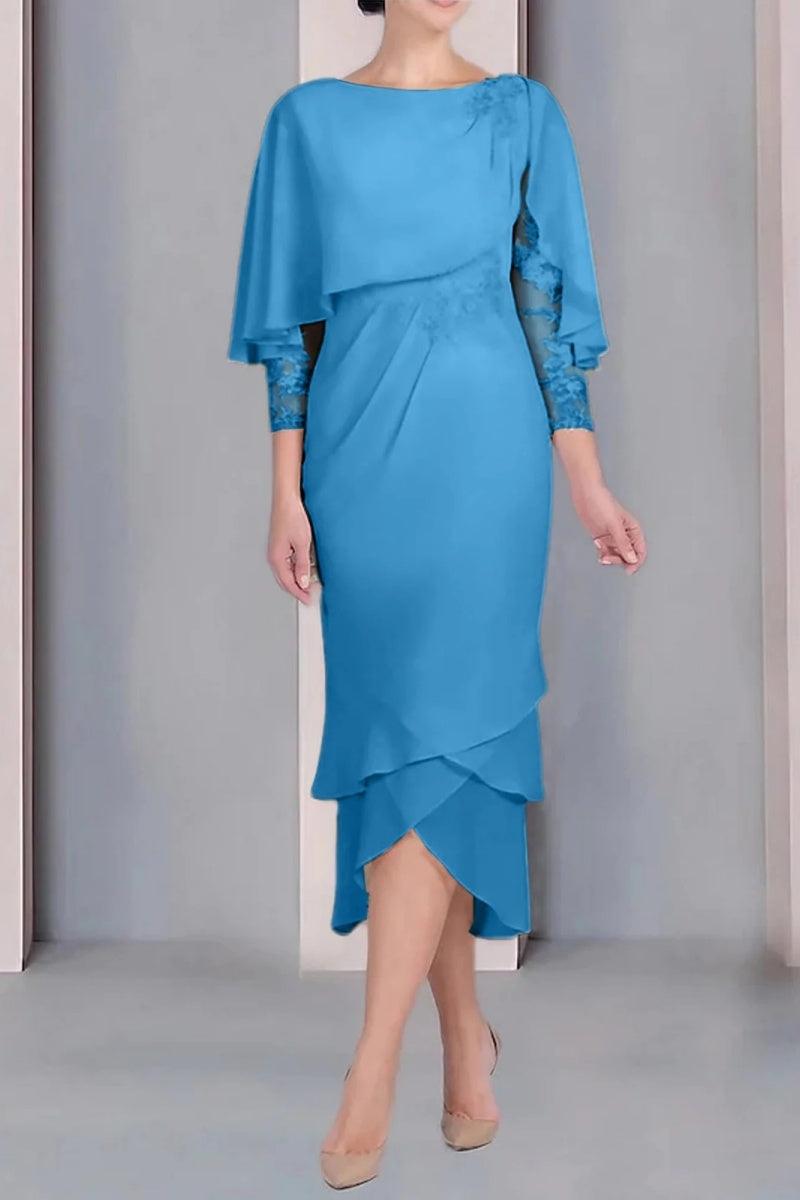 Sheath Column Scoop Short Sleeves Tea Length Mother Dresses CM0359 - COCOMELODY