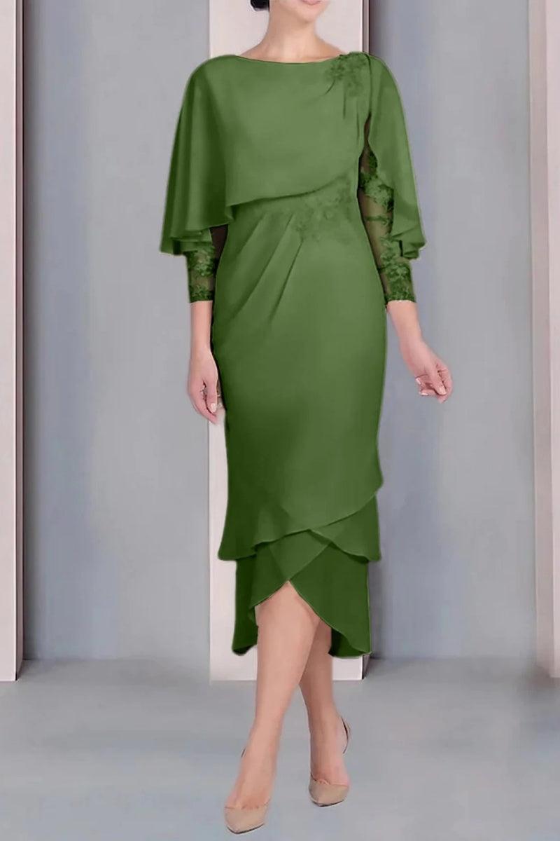 Sheath Column Scoop Short Sleeves Tea Length Mother Dresses CM0359 - COCOMELODY