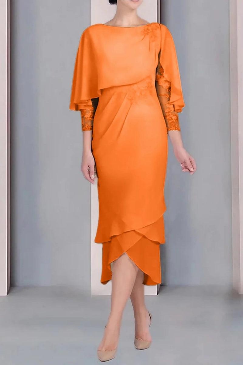 Sheath Column Scoop Short Sleeves Tea Length Mother Dresses CM0359 - COCOMELODY