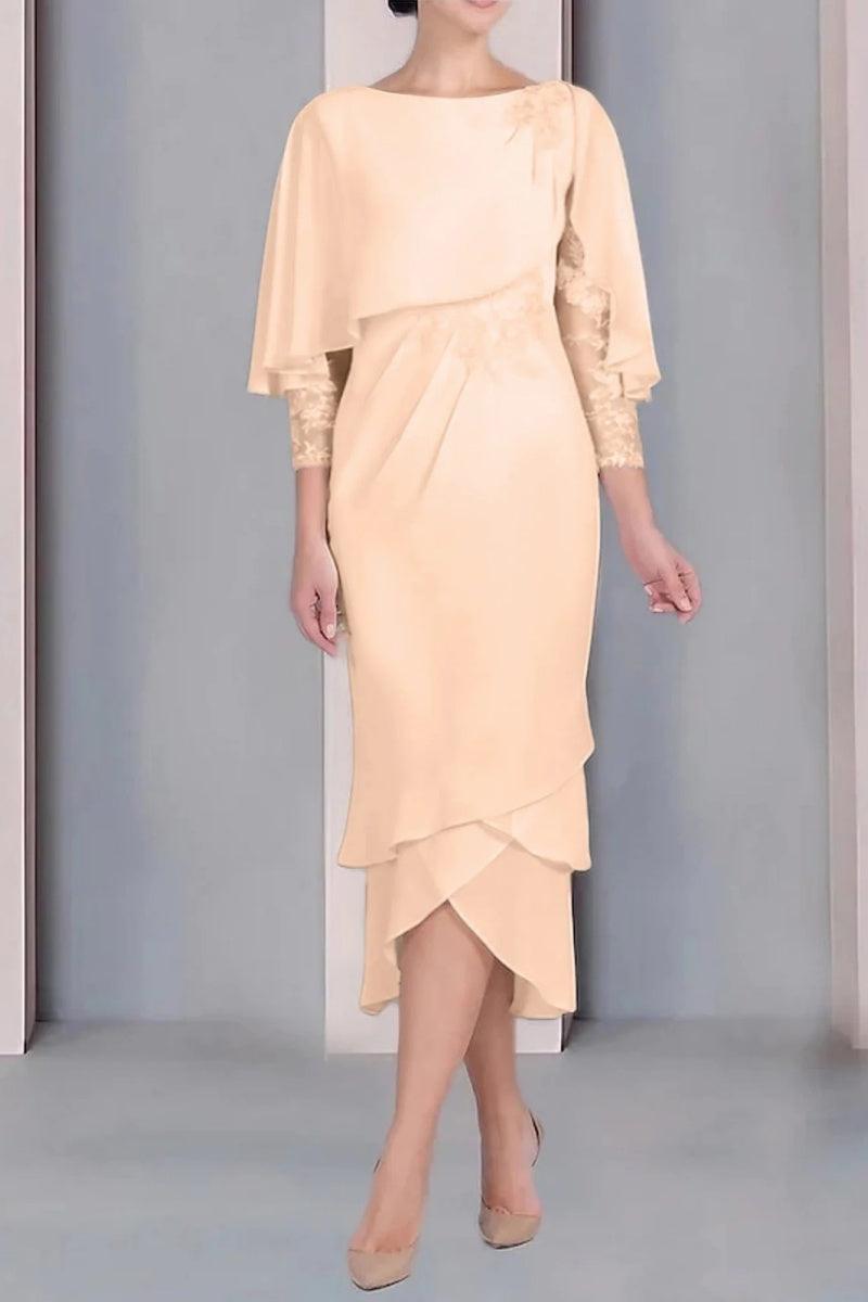Sheath Column Scoop Short Sleeves Tea Length Mother Dresses CM0359 - COCOMELODY