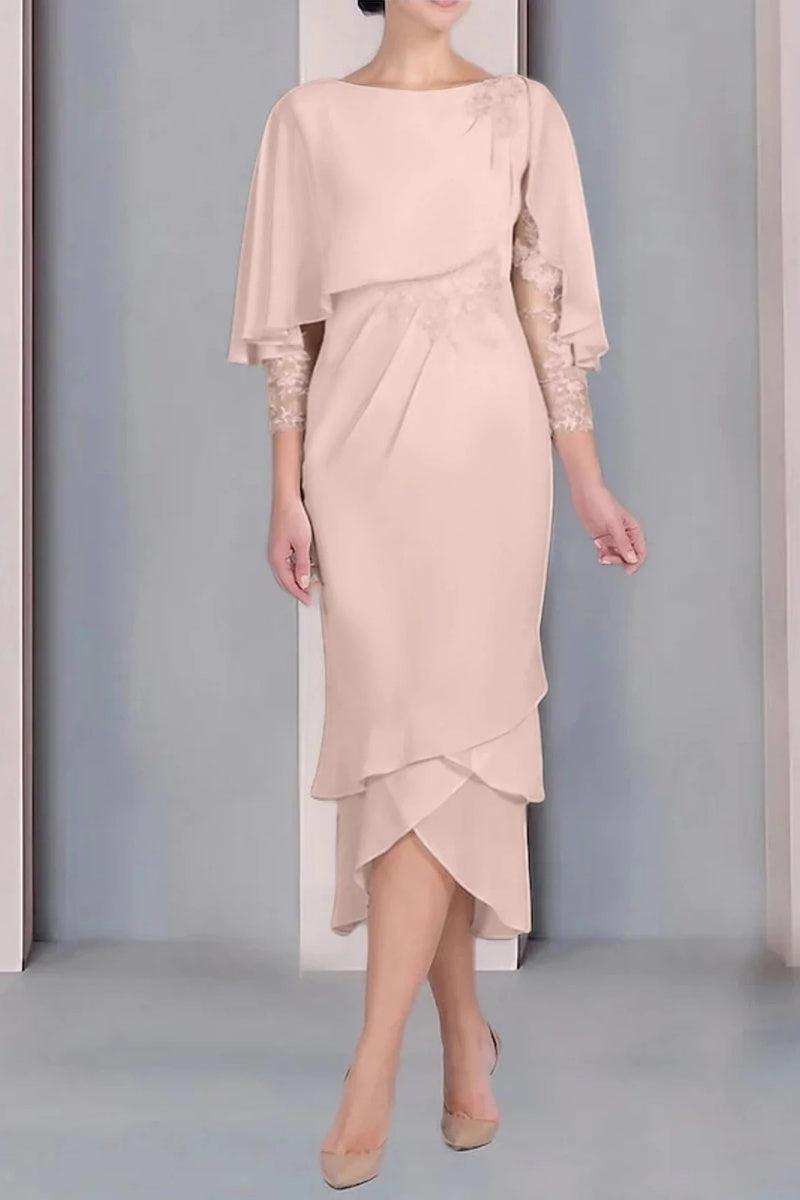 Sheath Column Scoop Short Sleeves Tea Length Mother Dresses CM0359 - COCOMELODY