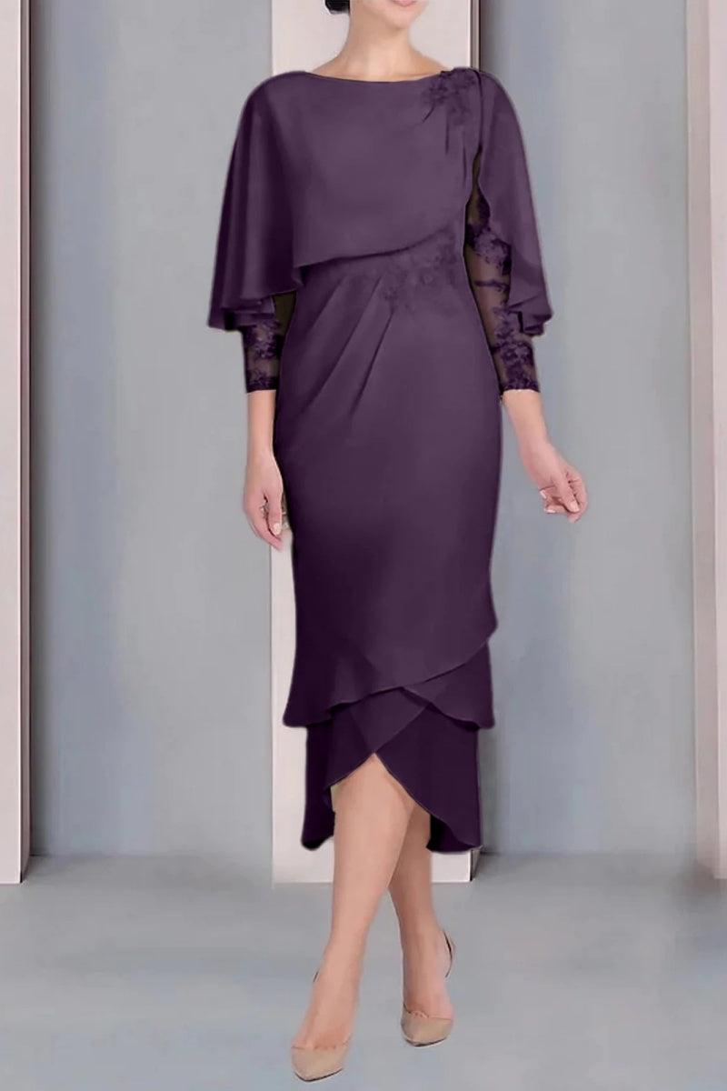 Sheath Column Scoop Short Sleeves Tea Length Mother Dresses CM0359 - COCOMELODY