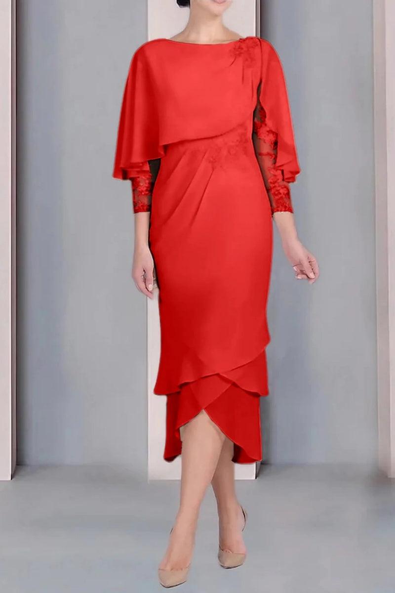 Sheath Column Scoop Short Sleeves Tea Length Mother Dresses CM0359 - COCOMELODY