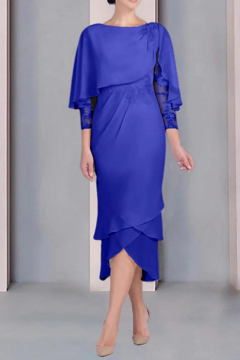 Sheath Column Scoop Short Sleeves Tea Length Mother Dresses CM0359 - COCOMELODY