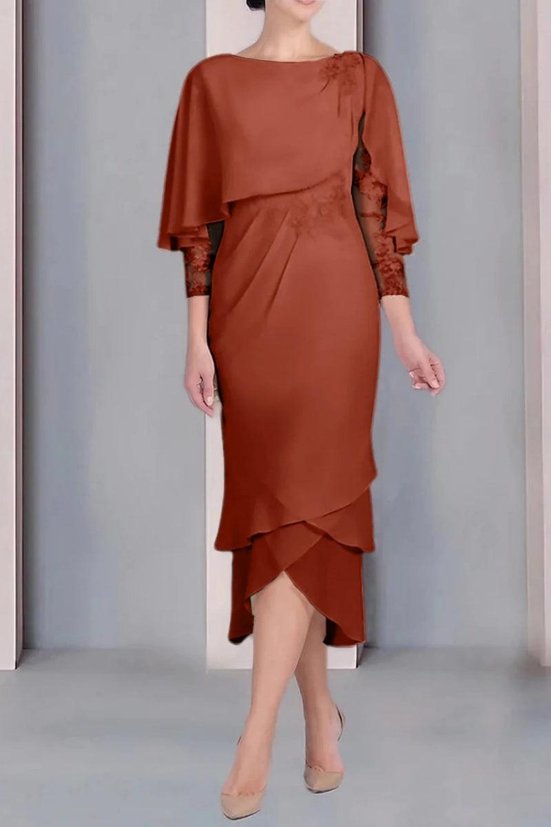 Sheath Column Scoop Short Sleeves Tea Length Mother Dresses CM0359 - COCOMELODY