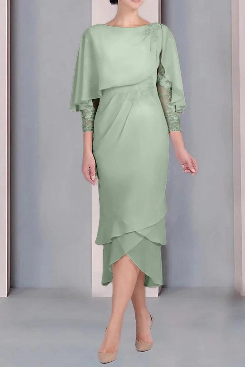 Sheath Column Scoop Short Sleeves Tea Length Mother Dresses CM0359 - COCOMELODY