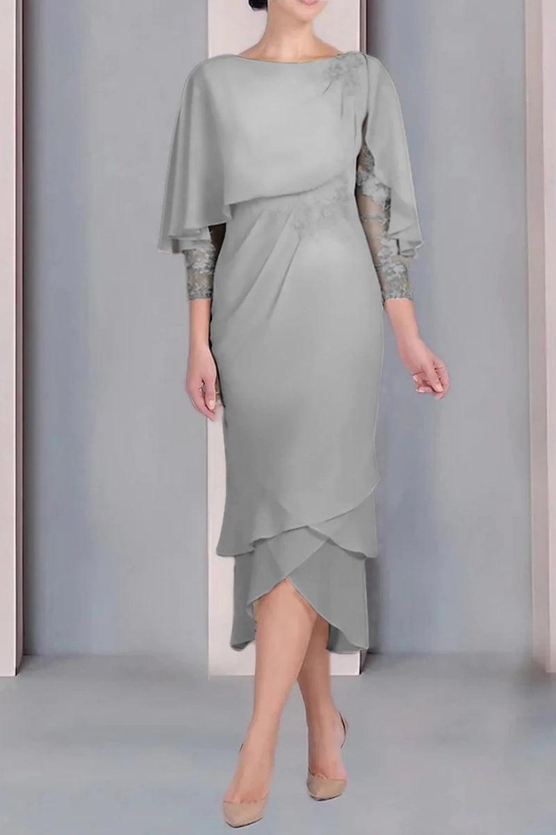 Sheath Column Scoop Short Sleeves Tea Length Mother Dresses CM0359 - COCOMELODY