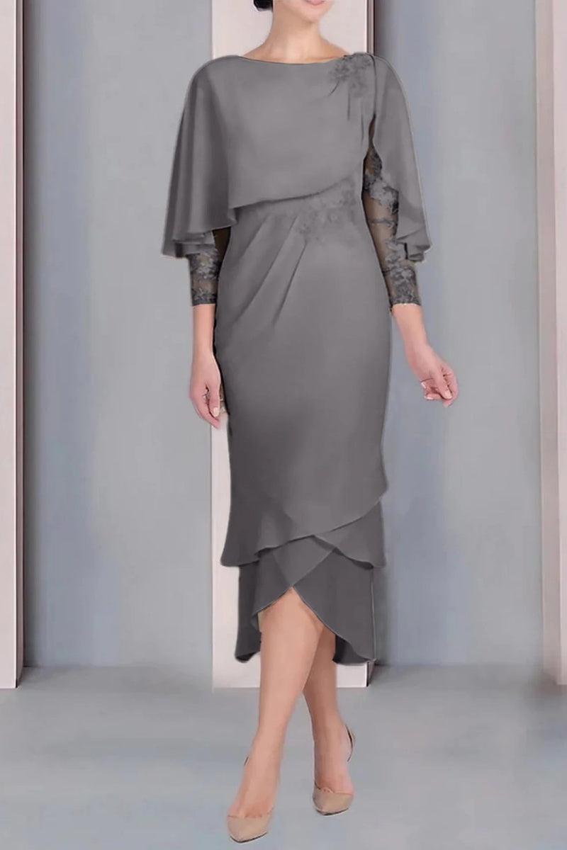 Sheath Column Scoop Short Sleeves Tea Length Mother Dresses CM0359 - COCOMELODY