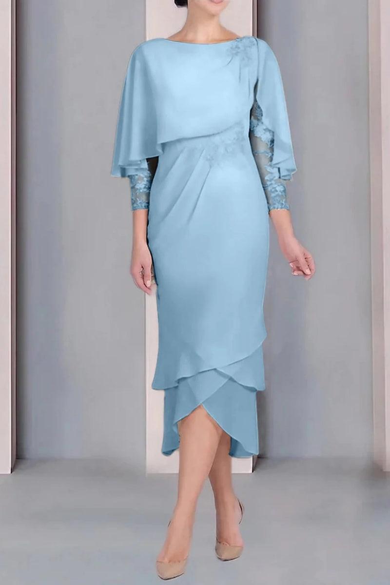 Sheath Column Scoop Short Sleeves Tea Length Mother Dresses CM0359 - COCOMELODY