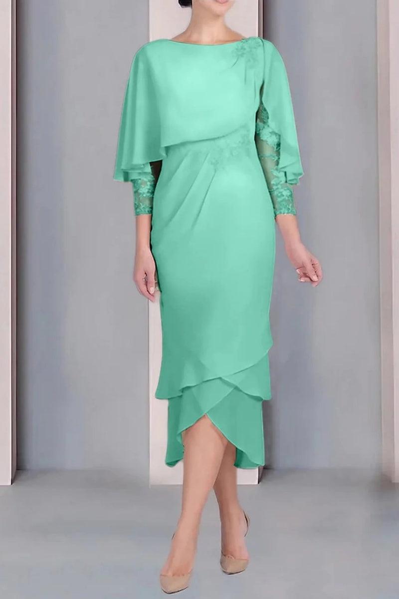 Sheath Column Scoop Short Sleeves Tea Length Mother Dresses CM0359 - COCOMELODY