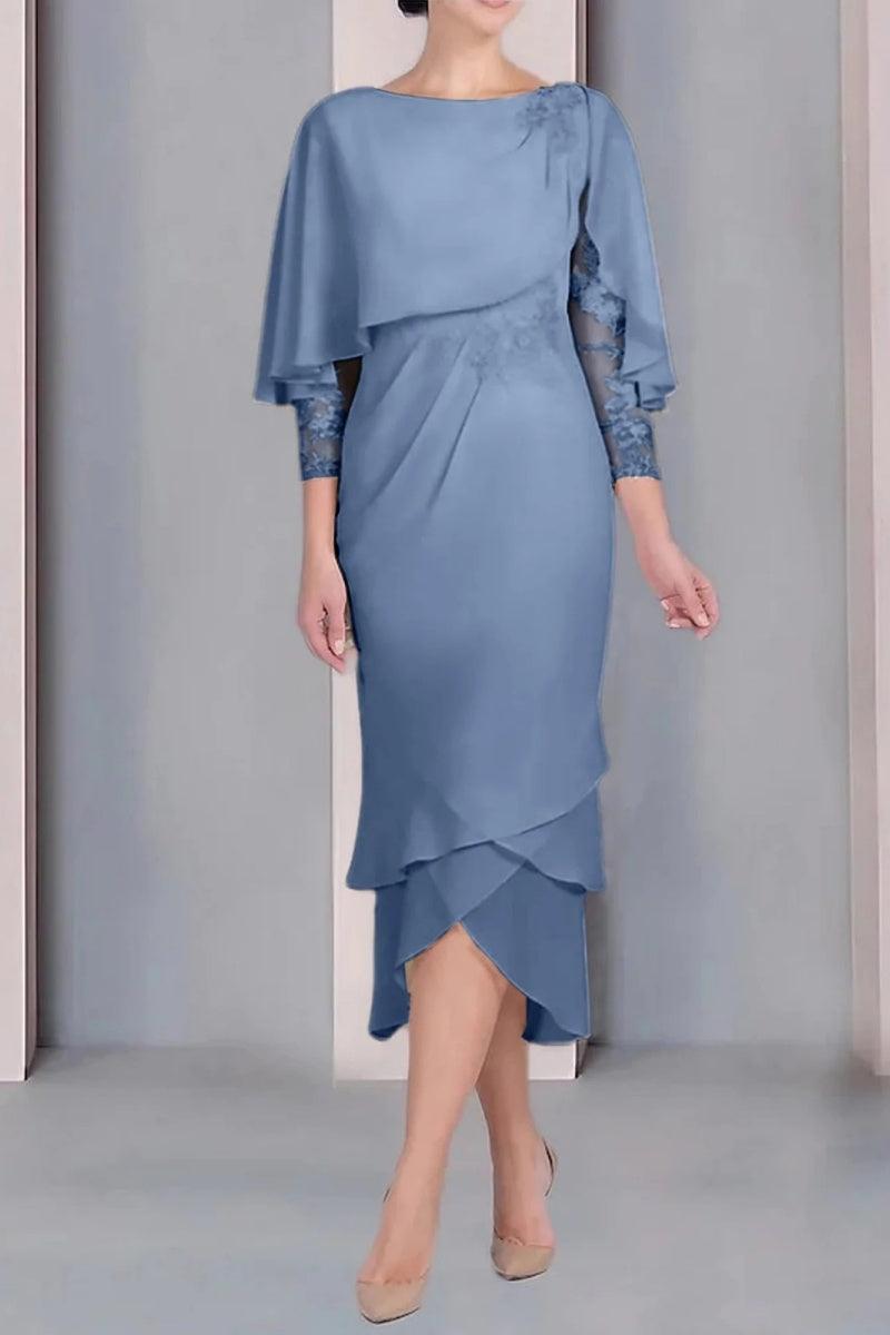 Sheath Column Scoop Short Sleeves Tea Length Mother Dresses CM0359 - COCOMELODY
