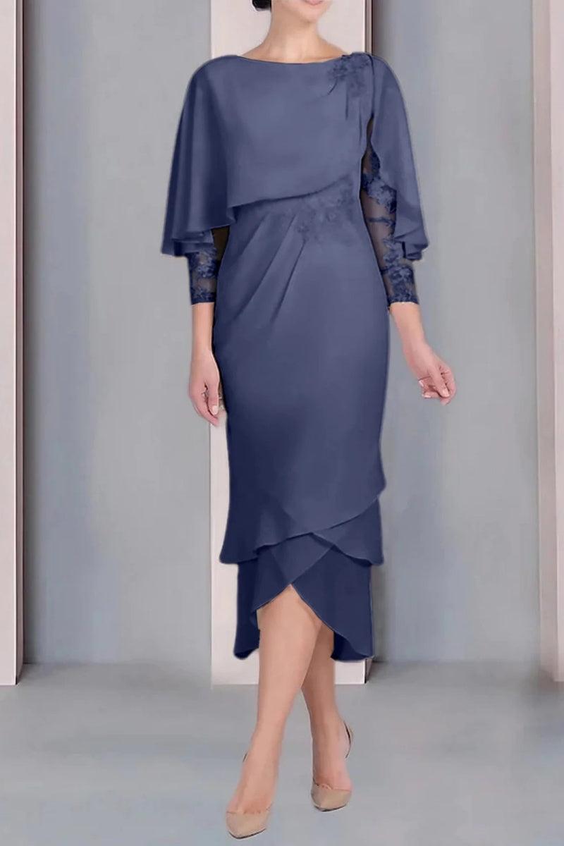 Sheath Column Scoop Short Sleeves Tea Length Mother Dresses CM0359 - COCOMELODY