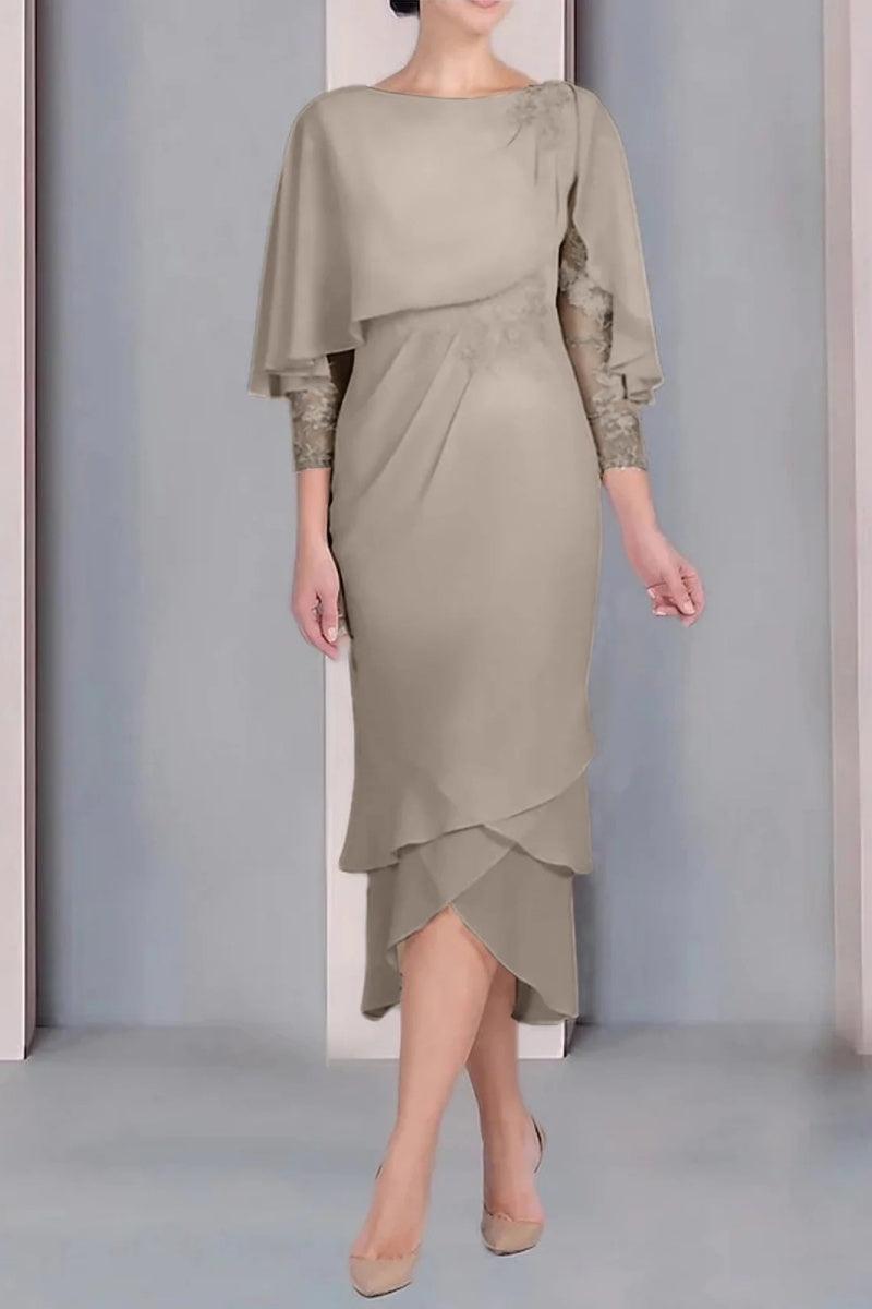 Sheath Column Scoop Short Sleeves Tea Length Mother Dresses CM0359 - COCOMELODY