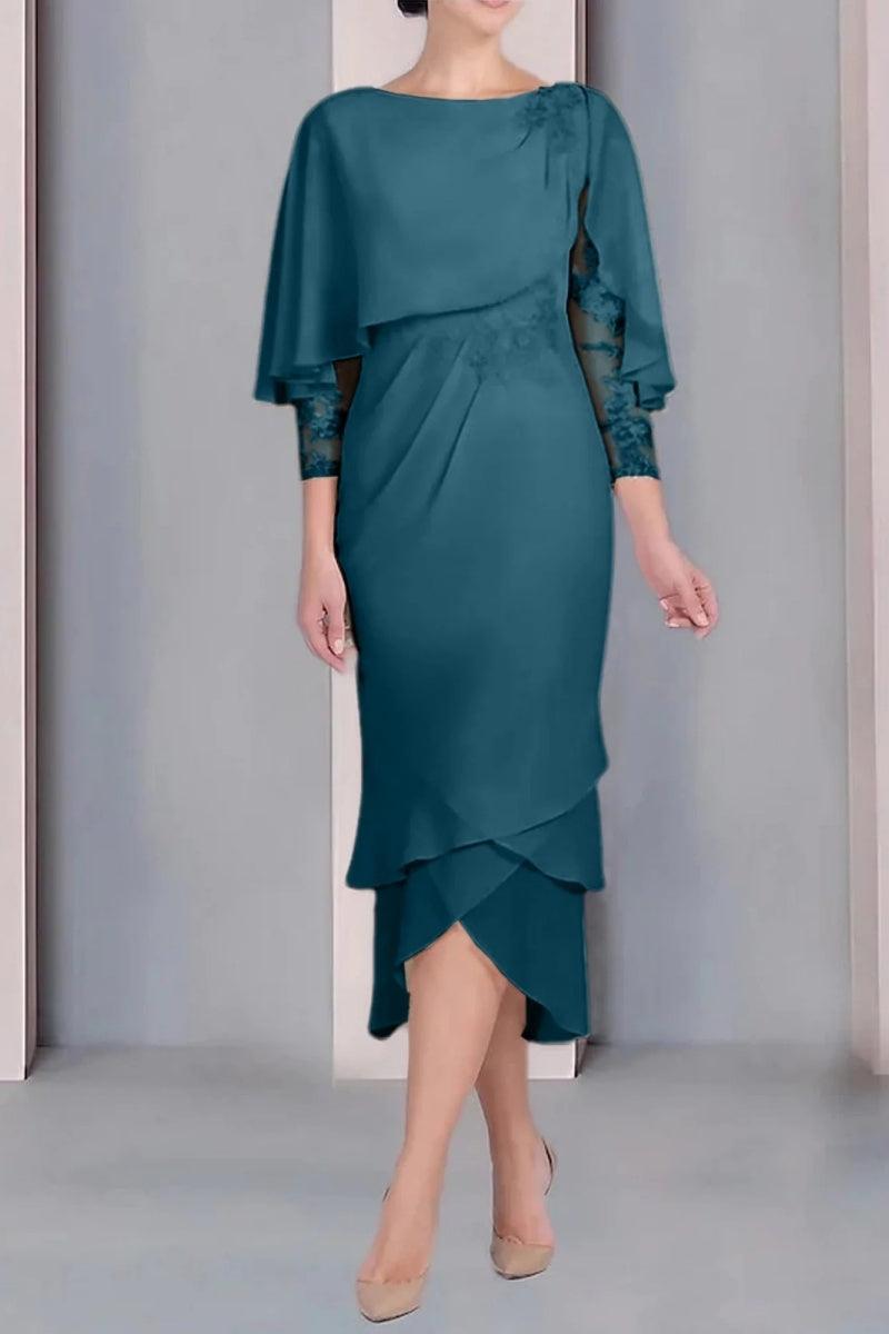 Sheath Column Scoop Short Sleeves Tea Length Mother Dresses CM0359 - COCOMELODY