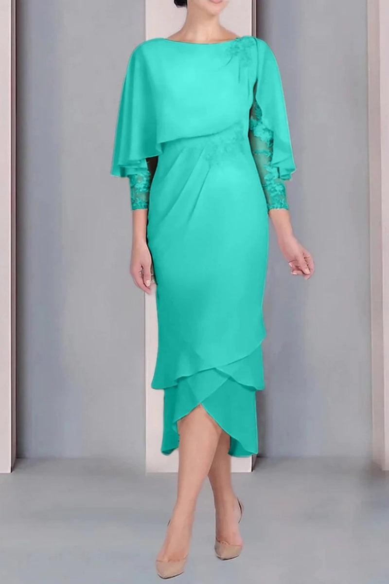 Sheath Column Scoop Short Sleeves Tea Length Mother Dresses CM0359 - COCOMELODY