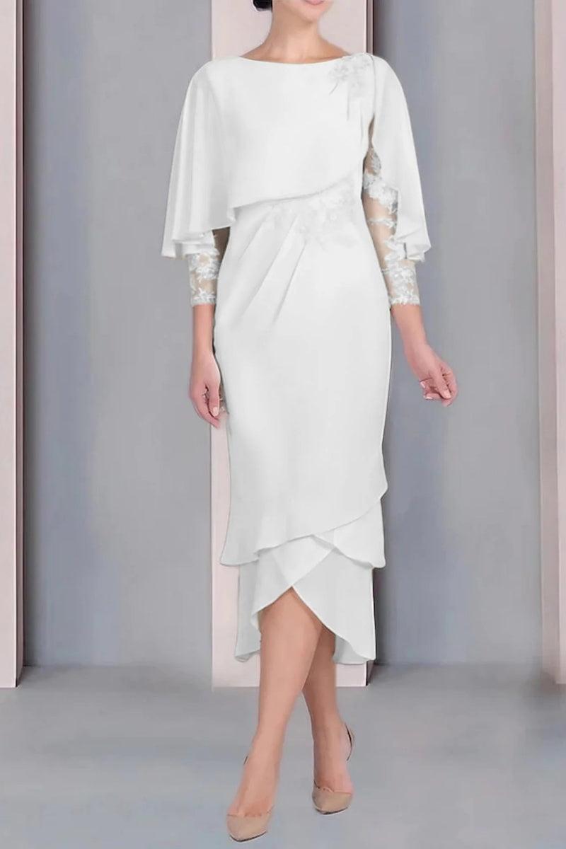 Sheath Column Scoop Short Sleeves Tea Length Mother Dresses CM0359 - COCOMELODY