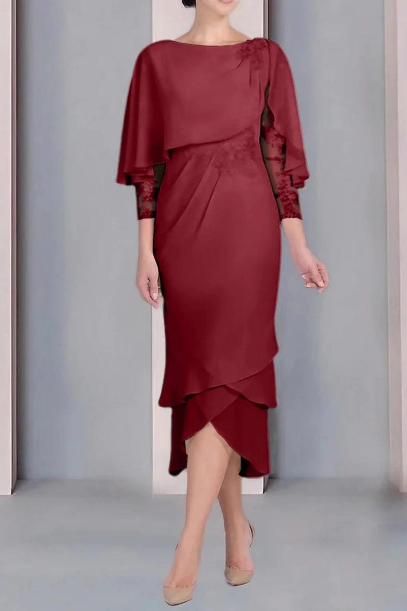 Sheath Column Scoop Short Sleeves Tea Length Mother Dresses CM0359 - COCOMELODY