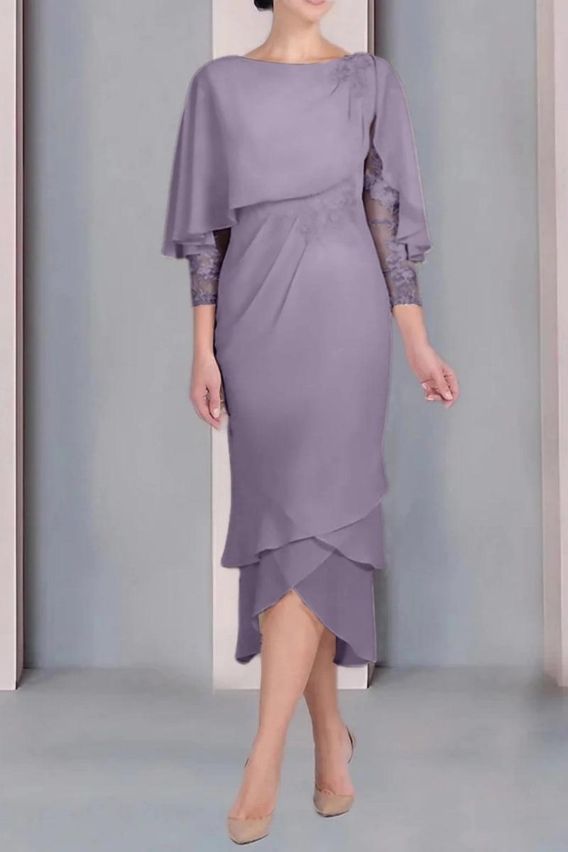 Sheath Column Scoop Short Sleeves Tea Length Mother Dresses CM0359 - COCOMELODY