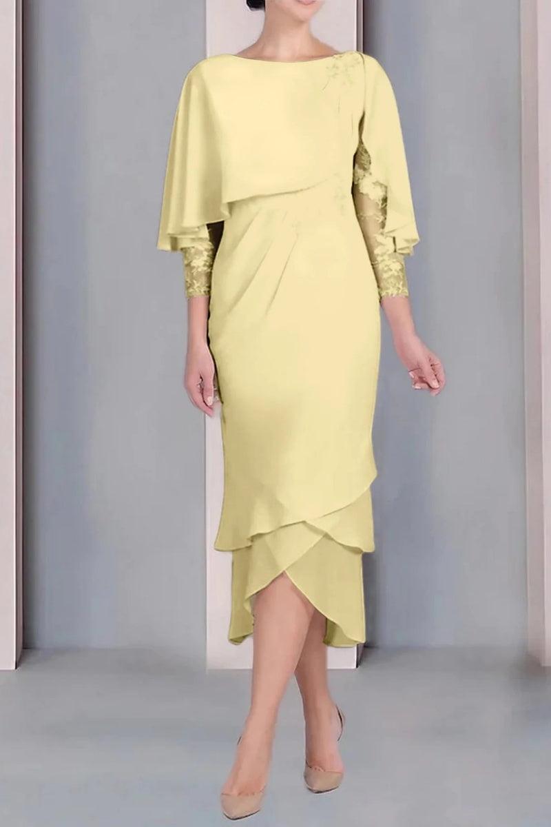 Sheath Column Scoop Short Sleeves Tea Length Mother Dresses CM0359 - COCOMELODY