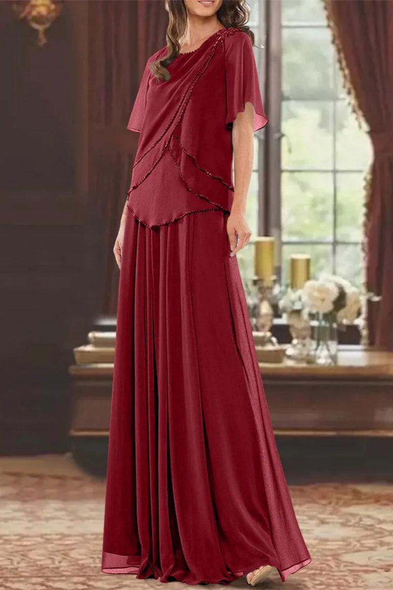 A Line Jewel Neck Short Sleeves Floor Length Mother Dress CM0363 - COCOMELODY