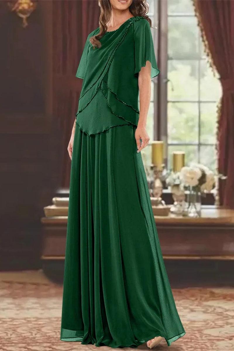A Line Jewel Neck Short Sleeves Floor Length Mother Dress CM0363 - COCOMELODY