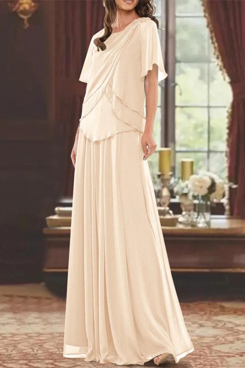 A Line Jewel Neck Short Sleeves Floor Length Mother Dress CM0363 - COCOMELODY