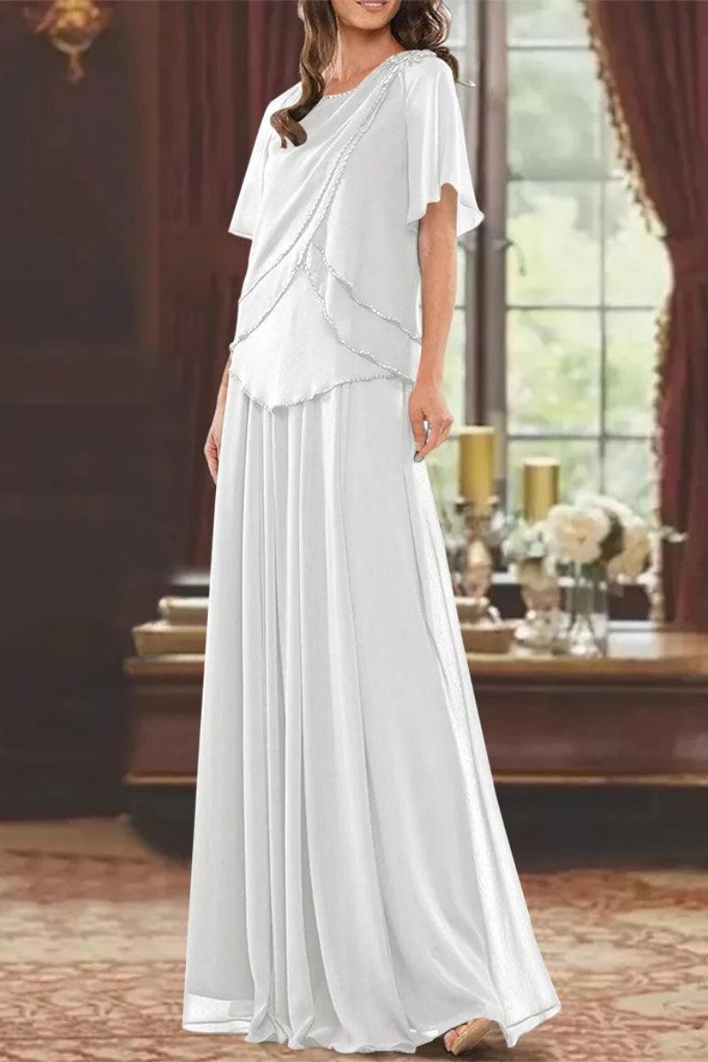 A Line Jewel Neck Short Sleeves Floor Length Mother Dress CM0363 - COCOMELODY