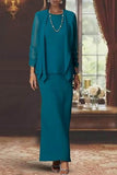 Sheath Scoop Neck Long Sleeves Floor Length Mother Dresses CM0365 - COCOMELODY