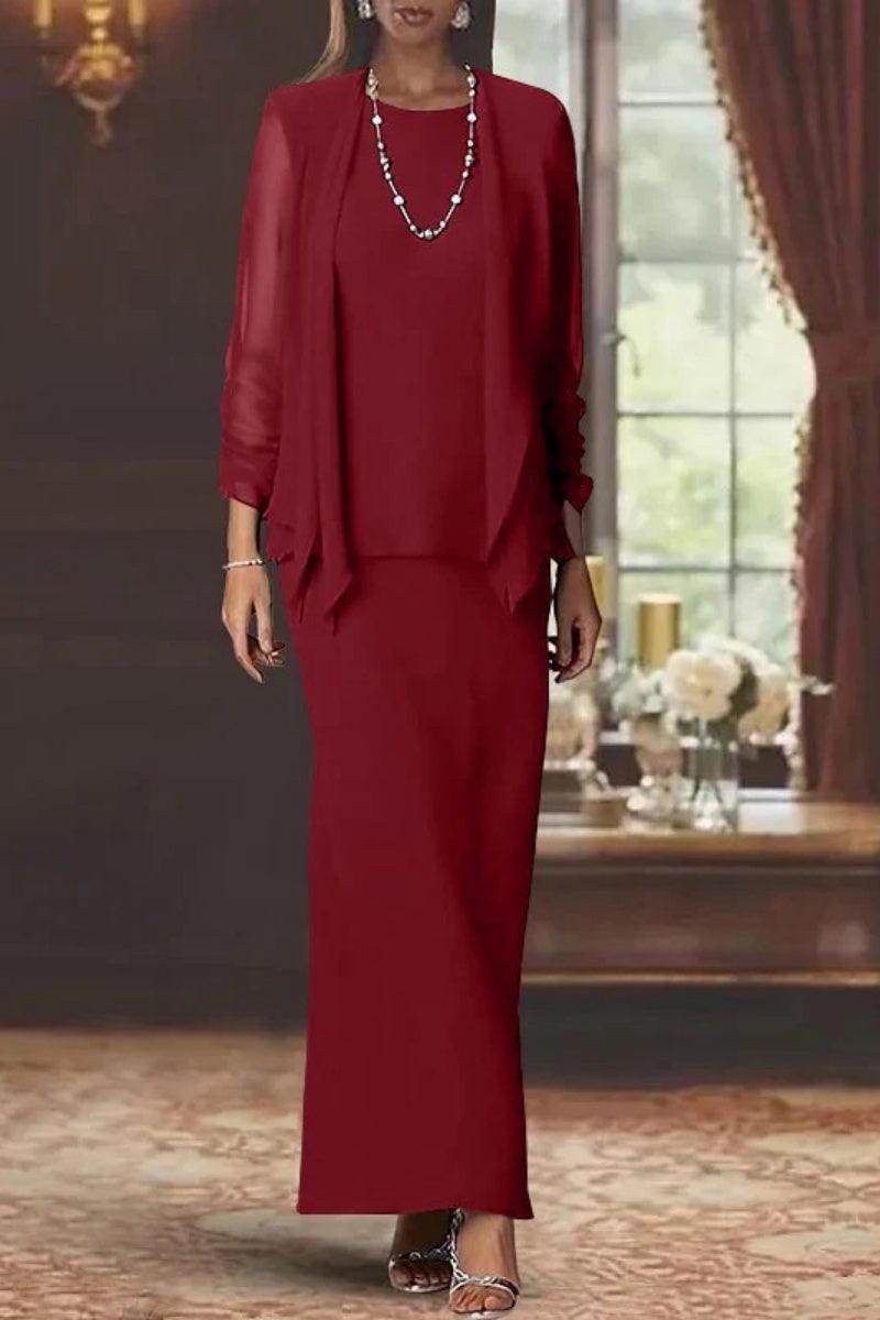 Sheath Scoop Neck Long Sleeves Floor Length Mother Dresses CM0365 - COCOMELODY