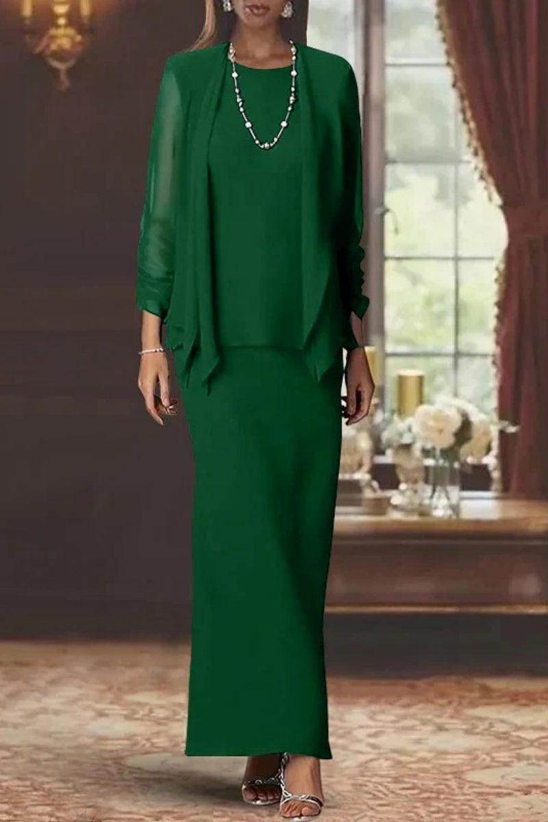 Sheath Scoop Neck Long Sleeves Floor Length Mother Dresses CM0365 - COCOMELODY