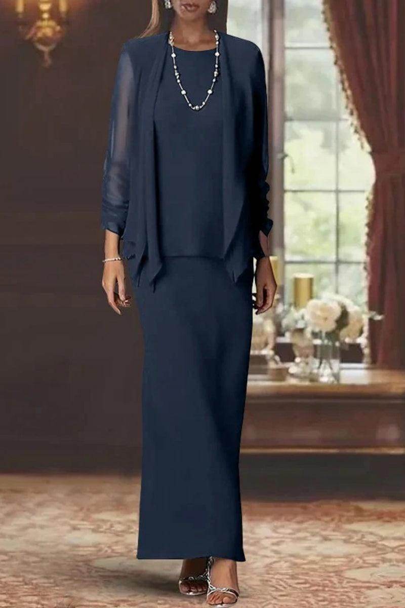 Sheath Scoop Neck Long Sleeves Floor Length Mother Dresses CM0365 - COCOMELODY