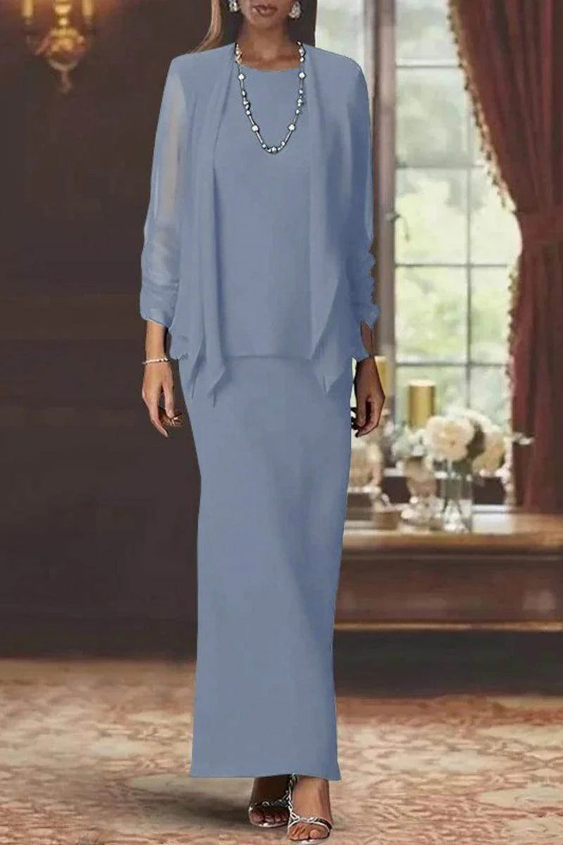 Sheath Scoop Neck Long Sleeves Floor Length Mother Dresses CM0365 - COCOMELODY