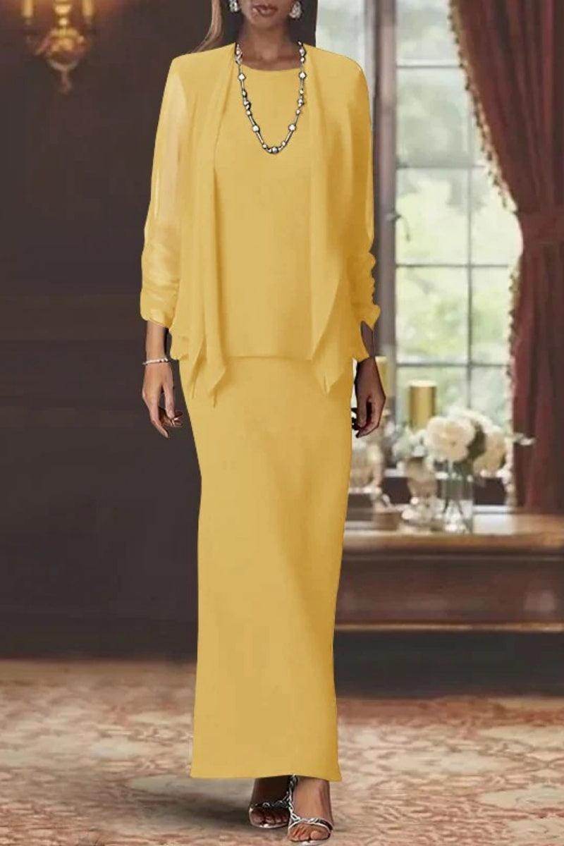 Sheath Scoop Neck Long Sleeves Floor Length Mother Dresses CM0365 - COCOMELODY