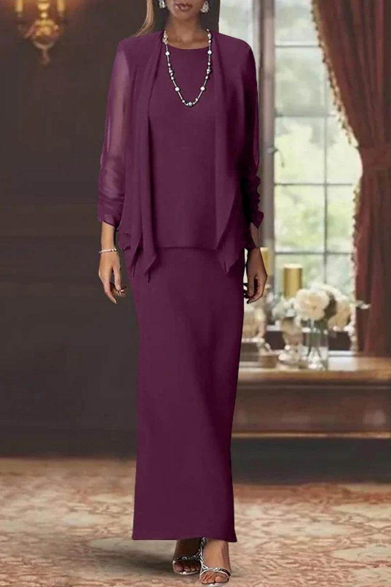 Sheath Scoop Neck Long Sleeves Floor Length Mother Dresses CM0365 - COCOMELODY