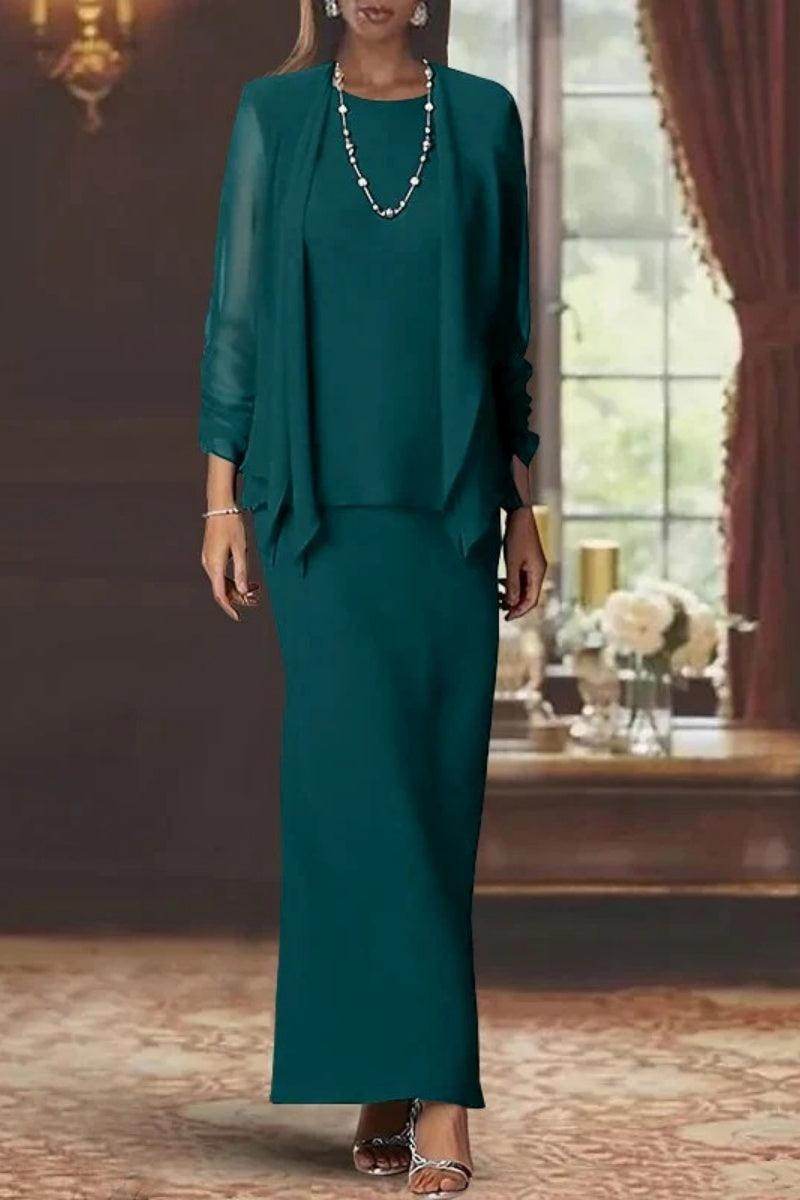 Sheath Scoop Neck Long Sleeves Floor Length Mother Dresses CM0365 - COCOMELODY