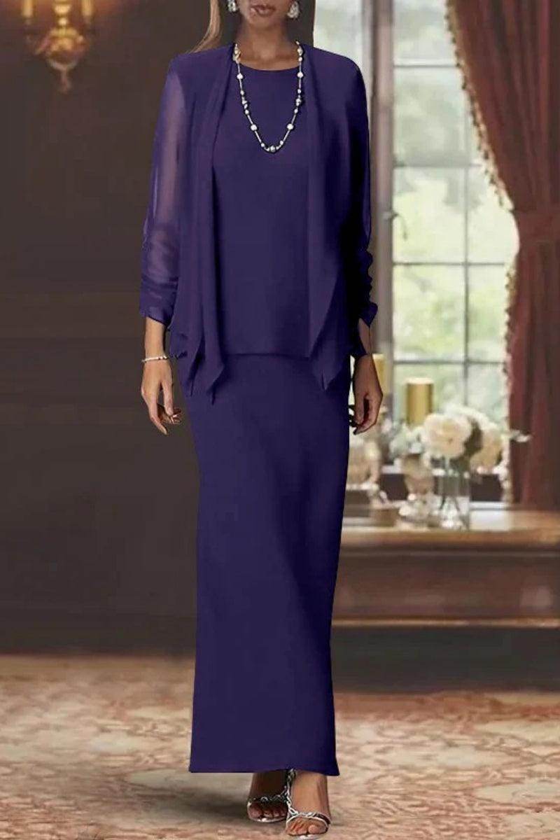 Sheath Scoop Neck Long Sleeves Floor Length Mother Dresses CM0365 - COCOMELODY