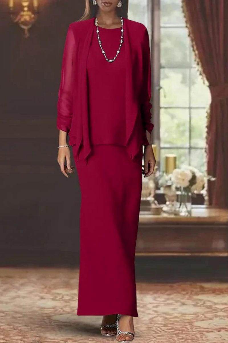 Sheath Scoop Neck Long Sleeves Floor Length Mother Dresses CM0365 - COCOMELODY