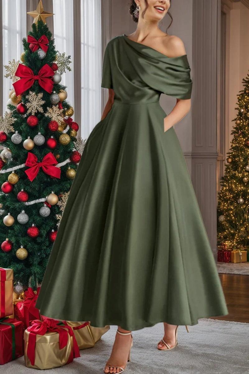 A Line One shoulder Half Sleeve Ankle Length Mother Dresses CM0366 - COCOMELODY