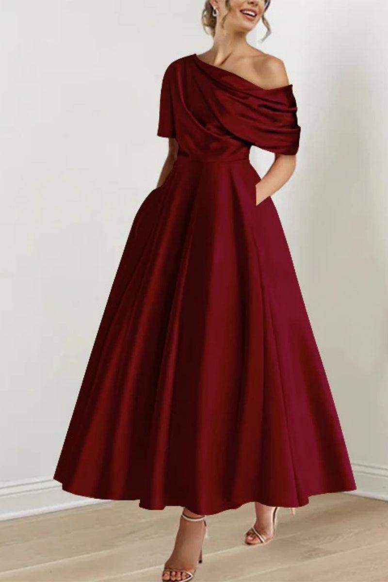A Line One shoulder Half Sleeve Ankle Length Mother Dresses CM0366 - COCOMELODY