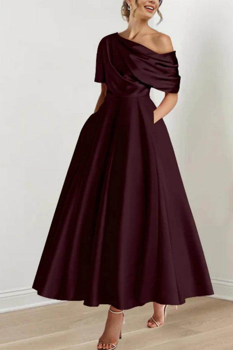 A Line One shoulder Half Sleeve Ankle Length Mother Dresses CM0366 - COCOMELODY