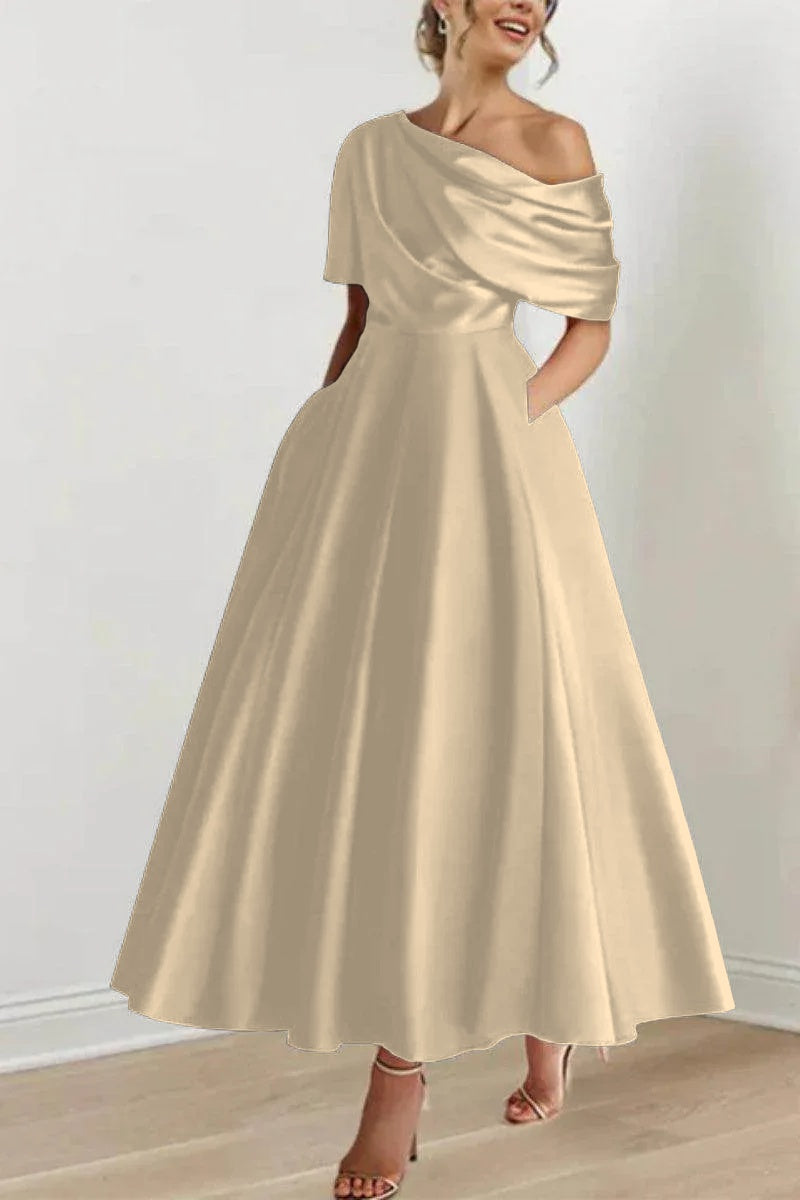 A Line One shoulder Half Sleeve Ankle Length Mother Dresses CM0366 - COCOMELODY